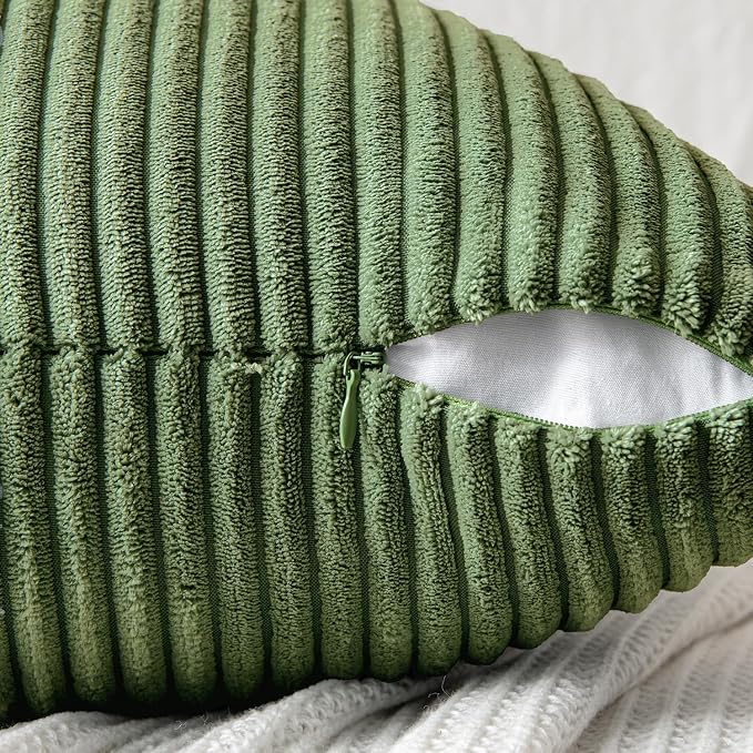 MIULEE Moss Green Decorative Throw Pillow Covers for Couch 16x16 Inch | 2 Pack, Boho Farmhouse Pillow Covers, Soft Cross Corduroy Patchwork Textured Cushion Cases For Bed Sofa