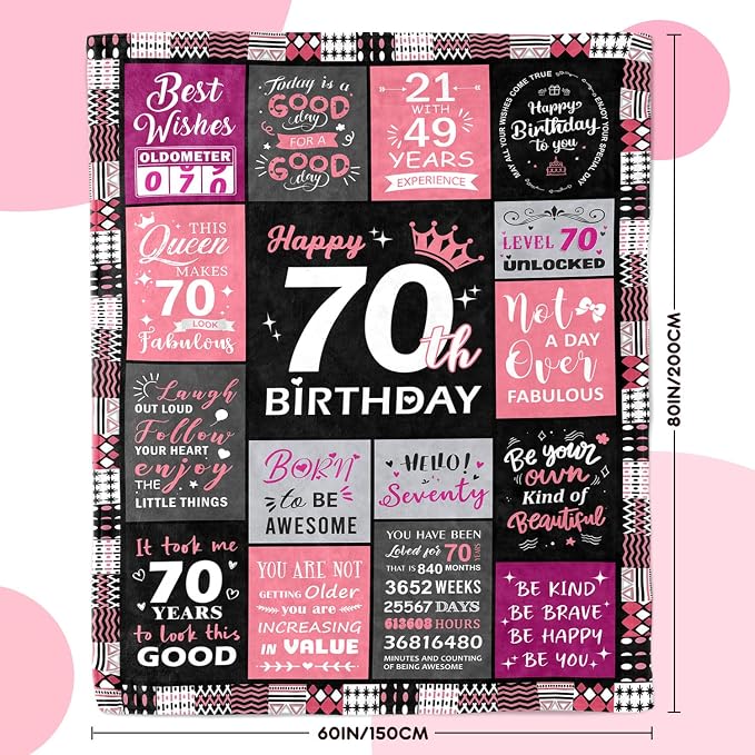 70th Birthday Gifts for Women, 70th Birthday Blanket for Women 60"x80" | 70th Birthday Decorations for Women, 70 Year Old Birthday Gifts for Women, 1956 70Th Birthday Gifts for Sister, Mom, Friend