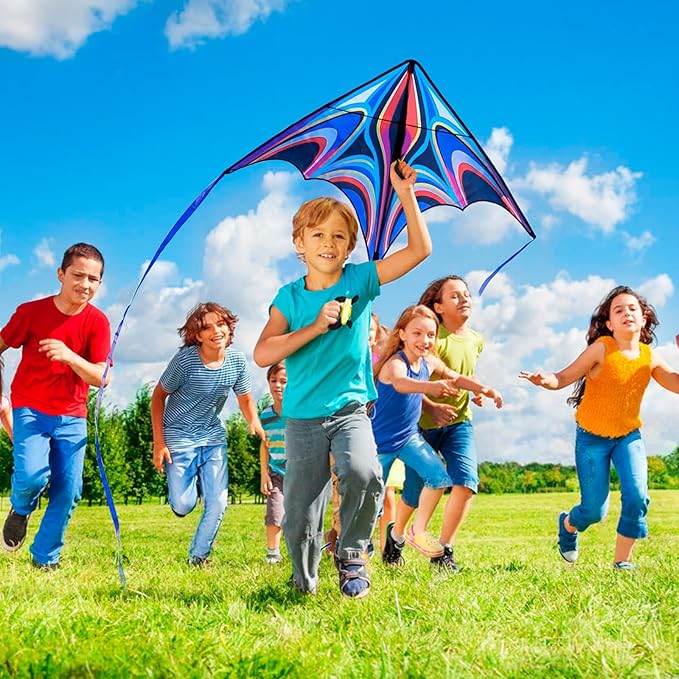 Kite, Large Delta Kites for Kids and Adults, Easy to Fly Rainbow Kites, Durable Multifunctional Beach Kite, Tangle-Free Flight Line, Durable
