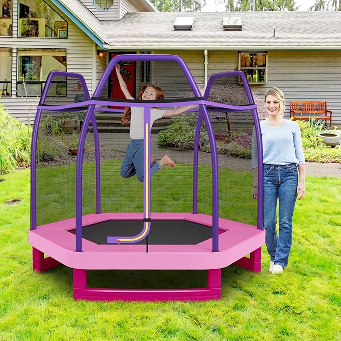 Giantex 7 Ft Trampoline for Kids, Heavy Duty Steel Frame Small Mini Toddler Trampoline, Great Gifts for Boys Girls, Outdoor Indoor Kids Trampoline with Net, for Age 3-8