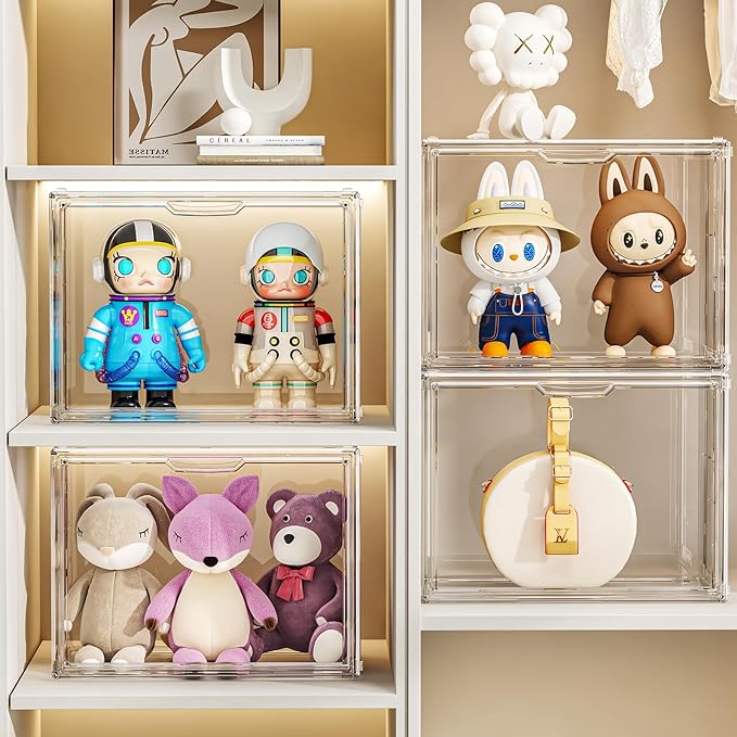 Clear Acrylic Figure Display Case for Collectibles 4 Layer Hobby Figurine Display Shelf Cases Stackable Display Boxes for Pop Mart, Funko Pop, Action Figures, Model, 2 Pack