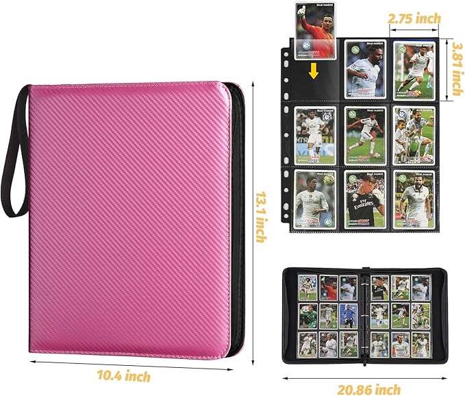 GERMUN 9 Pocket Card Binder, Premium Zip Trading Card Binder, 720 Double Sided Pocket PU Card Collection Binder, Collector Card Album, Card Folder for MTG, TCG, Sports Cards, Game Cards (Pink)