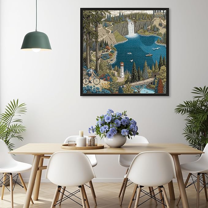 1000-Piece Jigsaw Puzzle for Adults, Oregon Landmarks Scene with Waterfall, Lighthouse, Forest Trail, Challenging & Vibrant Artwork, 22.5 x 22.5 in