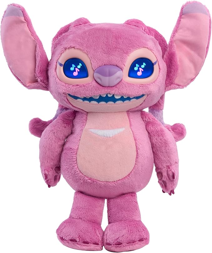 Disney Stitch Angel Many Moods 14-inch Interactive Plush, 50+ Sounds & Effects, Expressive LCD Eyes Show Her Moods, Toy for Fans, Girls, Boys, Kids 3 and Up by Just Play
