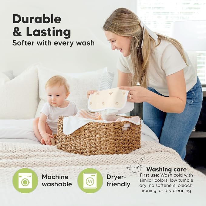 6-Pack Cotton Baby Washcloths for Newborn - Organic Cotton Muslin Soft Wash Cloths for Babies, Infant, Kids,Toddler Towels for Boy,Girl,Super Absorbent Face Cloths,Scratch-Free Baby Rags (Bumbly)