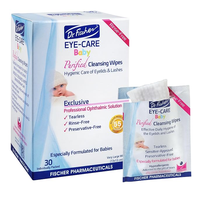 Dr. Fischer Baby Eye Wipes for Newborns & Toddlers - Sterile Eyelid Cleansing Wipes for Clogged Tear Ducts, Stye & Pink Eye - Tear Free, Hypoallergenic, Rinse Free - Pediatrician Recommended