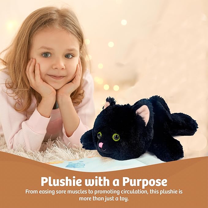 MARYSUN Microwavable Black Cat Stuffed Animal - Weighted Stuffed Animal Plush, Heating Pad, Cozy Gift for Girls|Women|Kids|Elder People