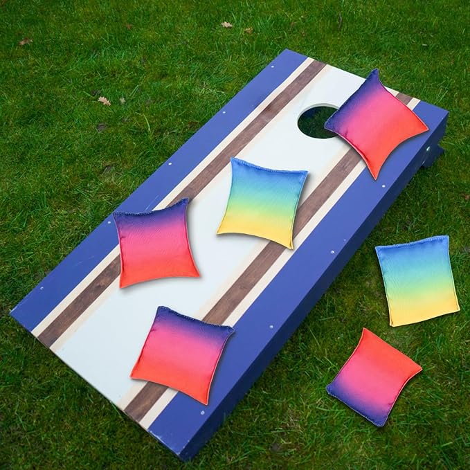 Cornhole Bags Set of 8, Weather Resistant Cornhole Bean Bags with Gradient Design, Durable Modified Size Corn Hole Bags for Outdoor Tossing Games, Includes Tote Bag