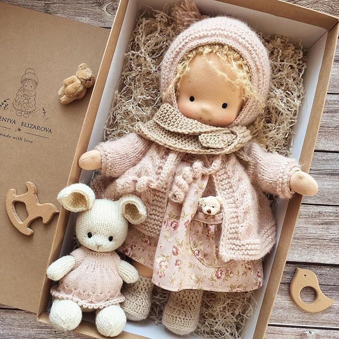 Waldorf Doll Handmade, Handmade Waldorf Doll, 12 inch Vintage Crocheted Doll (17)