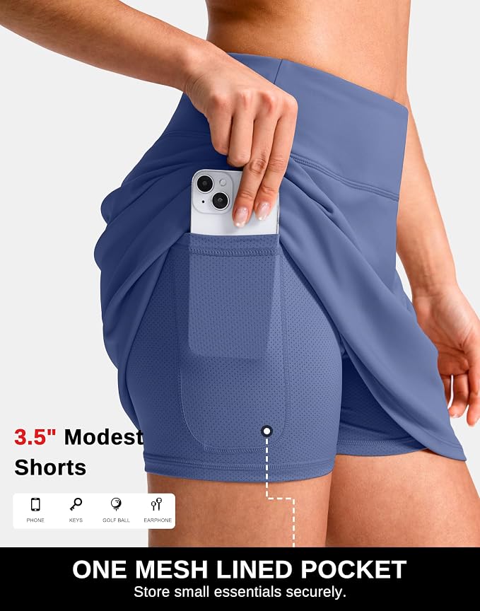 14"/16" Skorts with 3 Pockets | Side Slits, High Waisted, Built-in Shorts, A Line, Casual, Pickleball, Athletic, Golf, Tennis Skirt, for Women