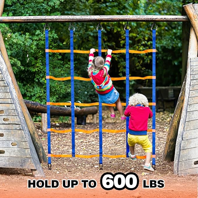 TOPNEW Climbing Net for Kids Outdoor, Portable Ninja Cargo Net Rope Ladder Monkey Bars for Ninja Slackline, Jungle Gyms, Swing Set, Warrior Style Obstacle Courses for Outdoor Treehouse