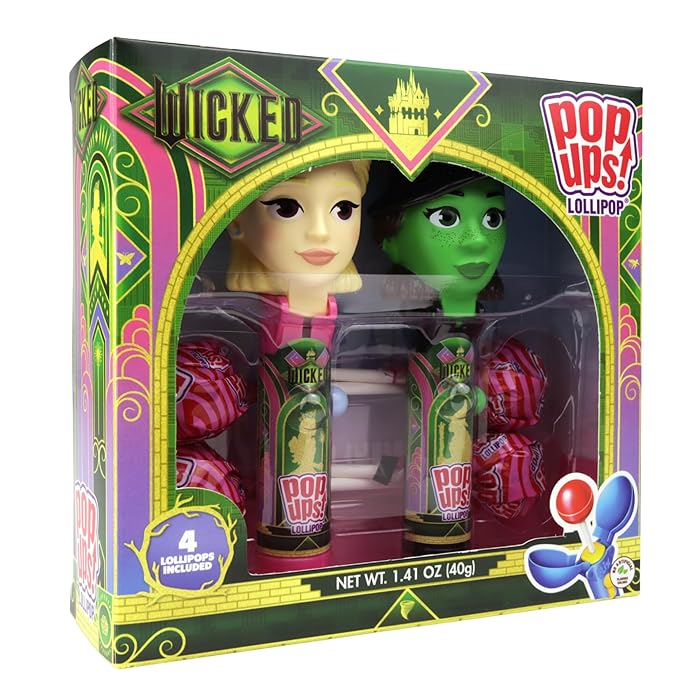Limited Edition Wicked Pop Ups Gift Set, Individually Wrapped Suckers with Character Lollipop Holders, Artificial Dye Free, Strawberry Flavored, 1.41 Ounces