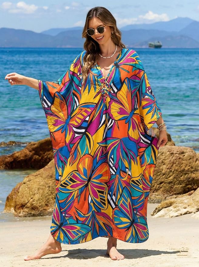 Mumu Dresses for Women Plus Size, Bohemian Kaftan Beach Cover Up Long Maxi Nightgown Soft Loungewear