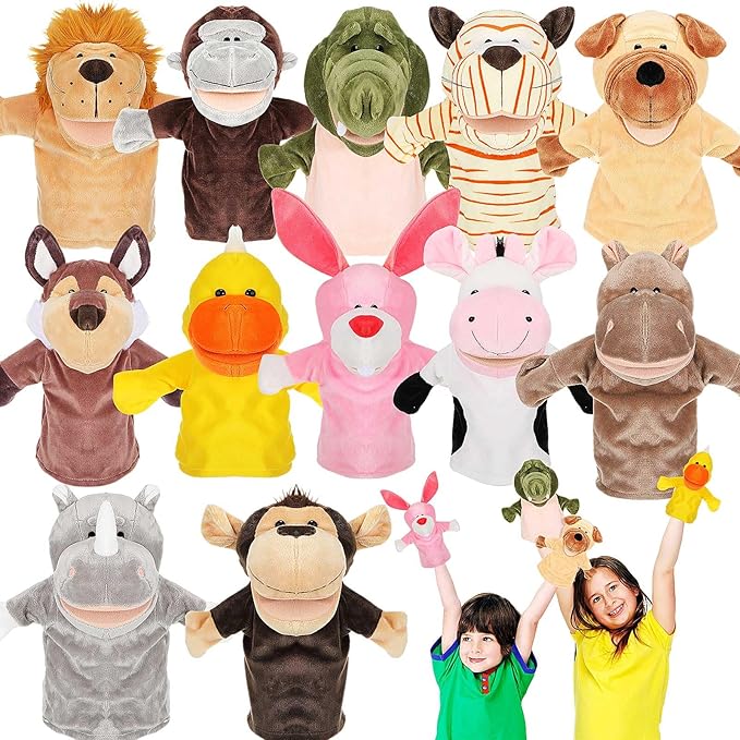 Wettarn 12 Pieces Animal Puppets Set Mouth with Working for Kids Toy for Boys and Girls Storytelling Toddler School Classroom Preschool Birthday(Classic Style)