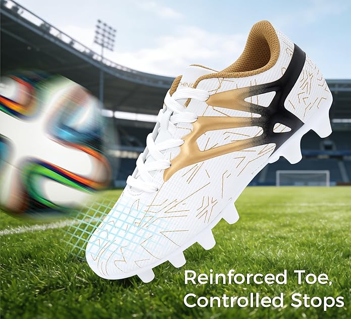 Kids Soccer Cleats Firm Ground - Lightweight Breathable Football Shoes for Boys Girls Youth Outdoor Training on Natural Grass