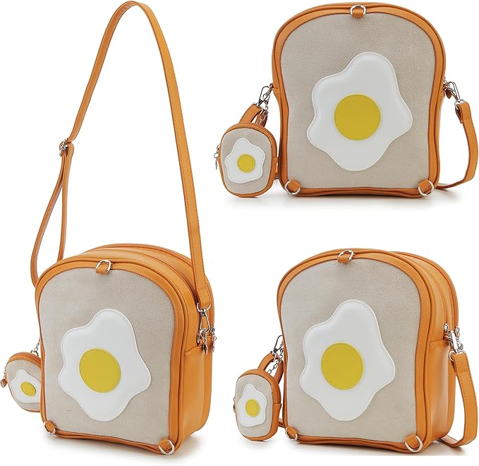Cute Ita Bag Pin Display Backpack with 2 Inserts for Pins Novelty Toast Shaped Ita Crossbody Bag for Women with Adjustable Straps