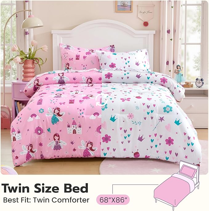 Joiedomi Kid Twin Comforter Set 5 Piece Princess Bedding Set for Boys Girls Super Soft Microfiber Bed in a Bag with Comforter Sheets Pillowcase Sham