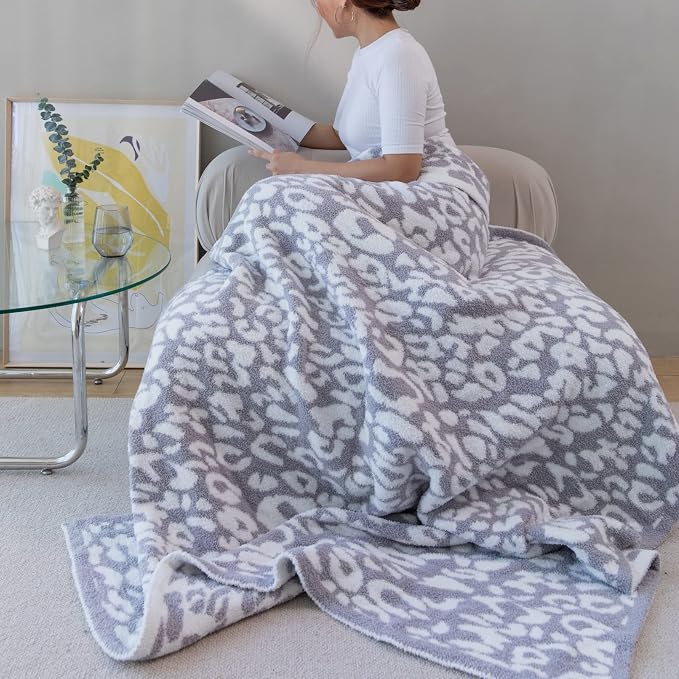 MH MYLUNE HOME Ultra Soft Leopard Throw Blanket Plush, Gray, 71"x78" | Reversible Cheetah Print Blanket, Comfy Fluffy Fuzzy Plush Blanket Throws for Couch Bed, Cozy Blankets for Women Gift