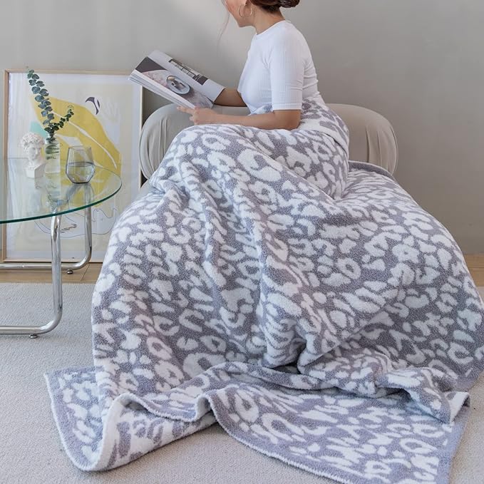 MH MYLUNE HOME Ultra Soft Leopard Throw Blanket Plush, Gray, 50"x60" | Reversible Cheetah Print Blanket, Comfy Fluffy Fuzzy Plush Blanket Throws for Couch Bed, Cozy Blankets for Women Gift