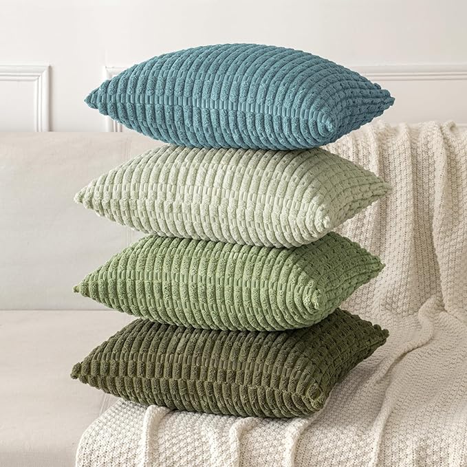 MIULEE Corduroy Decorative Throw Pillow Covers 18x18 Coastal Blue Pack of 2 | Soft Boho Striped Pillow Covers Modern Farmhouse Home Decor For Sofa Living Room Couch Bed