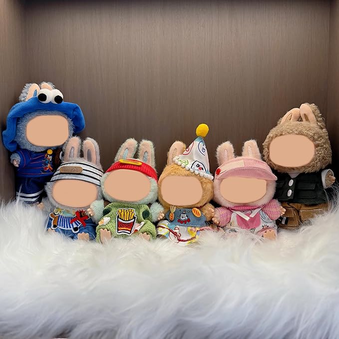 Doll Clothes Set for 15cm/17cm Dolls Outfit Accessories, Party Hat + Colorful Denim Skirt + Clothes Hanger, No Doll Included (NO Dolls)