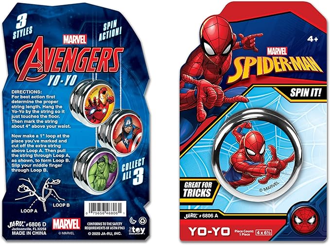 JA-RU Marvel Avengers Toys YoYo Toy (2 Units Spiderman) Fidget Toy Superheroes Spiderman & Hulk Kids Yoyo Beginner String Trick Kids Yo-Yo Game Fidget Toys for Boys Spid-6806-2s