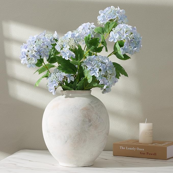 Starttag Large Ceramic Vase, 9.8 inch Rustic Farmhouse Flowers Vase for Home Decor, Sandstone Texture Round Pottery Tall Vase Indoor for Table Living Room Decor, Wabi Sabi