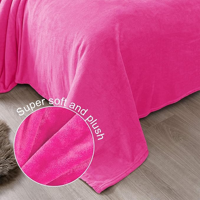 Exclusivo Mezcla Soft Large Fleece Throw Blanket for Couch, Hot Pink | 50x70 Inches, Double-Sided Brushed Flannel, Lightweight Plush Cozy Blanket for Home Decor, All Season, Machine Washable
