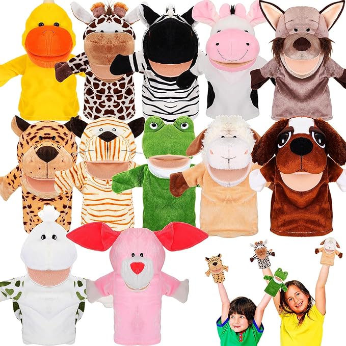 Wettarn 12 Pieces Animal Puppets Set Mouth with Working for Kids Toy for Boys and Girls Storytelling Toddler School Classroom Preschool Birthday(Delicate Style)