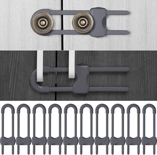 Jetec 10 Pack Baby Cabinet Locks, No Adhesive No Drill Child Safety Locks for Cabinets with Knobs or Handles, Adjustable U-Shaped Child Proof Latches for Cupboards, Fridge, Closet, Pets(Gray)