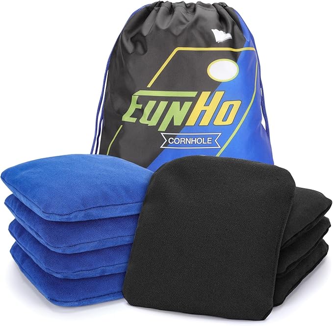 EunHo Regulation Cornhole Bags Set of 8 - Dual Sided Slick and Stick Cornhole Bean Bags for Tossing Game Professional All Weather Pro Corn Hole Bags with Tote Bag