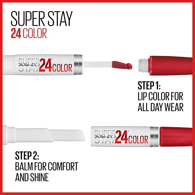 Maybelline Super Stay 24, 2-Step Liquid Lipstick Makeup, Long Lasting Highly Pigmented Color with Moisturizing Balm, Merlot Armour, Red, 1 Count