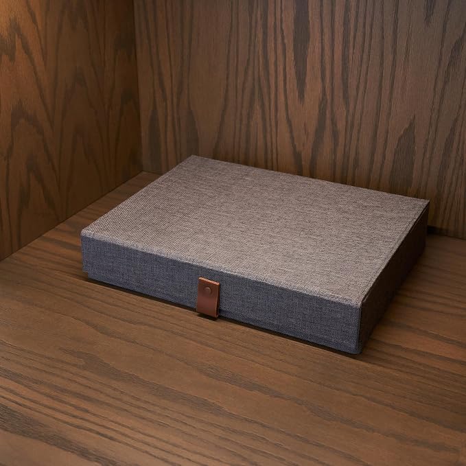 Decorative Photo Storage Boxes with Lids - Set of 2 Beautiful Linen Organizers Are Perfect to Safely Store Your Pictures, Documents, Scrapbooking Supplies, Keepsakes and Other Memories in Style