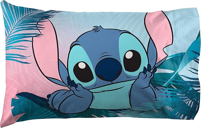 Jay Franco Kids Sheet Set with Fitted, Flat Sheets & Pillow Cover - Ultra-Soft Bedding with Pillowcase for Room Decor, Teal - Lilo & Stitch, 3 Piece Twin
