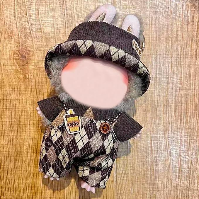 Doll Cloth Set for 17cm Dolls,Stylish Outfit Coffee Overalls Designer,Cute Cloth for Dress up Unique Style (Doll Not Included)