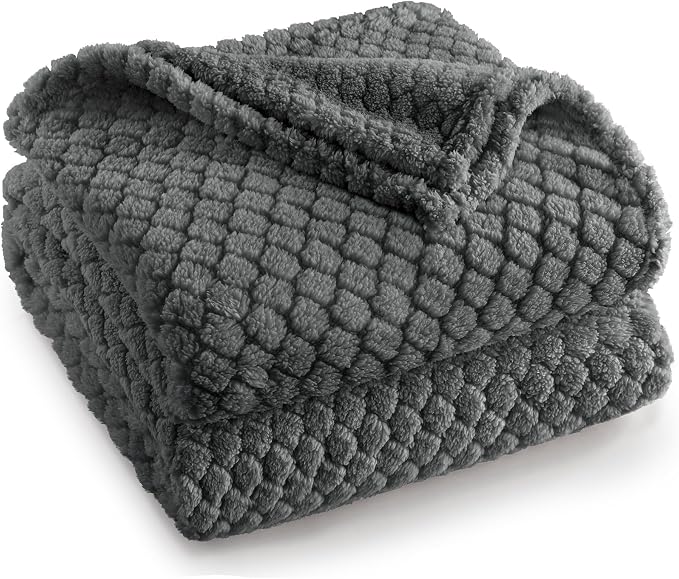 Exclusivo Mezcla Soft Fleece Twin Size Blanket for Bed, Dark Grey | Jacquard Lightweight Cozy Bed Blanket, Breathable Decorative Fuzzy Textured All Season Use, 60x80 Inches
