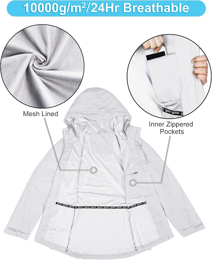 33,000ft Packable Rain Jacket Women Lightweight Waterproof Raincoat with Hood Cycling Bike Jacket Windbreaker