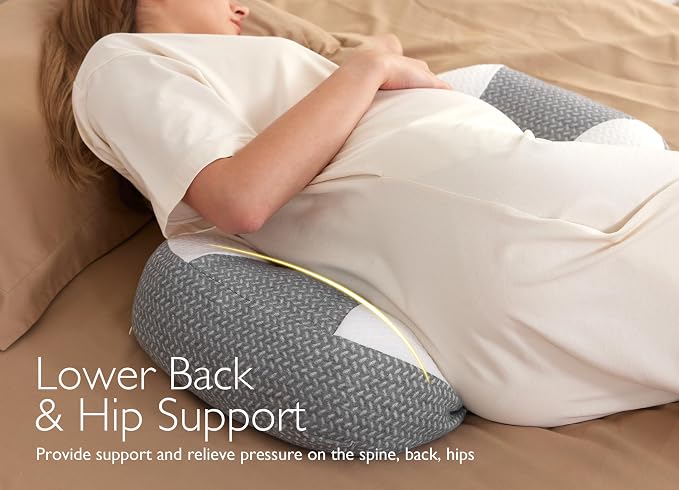 Momcozy Plus W Shaped Pregnancy Pillow for Sleeping - Adjustable Maternity Pillow for Side Sleepers - Portable Wedge Belly Support -Compact Design for Back Belly and HIPS