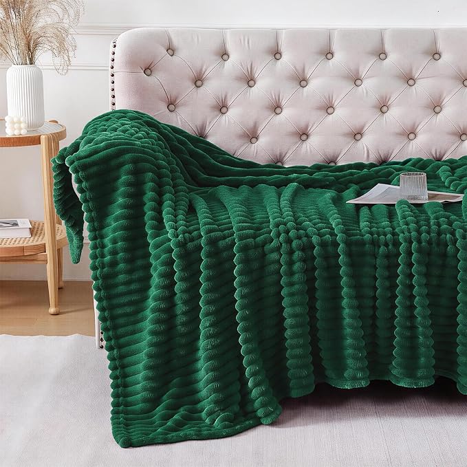 Christmas Green Throw Blanket for Couch Sofa 50"x60" Striped Design | Fleece Blankets Room Home Decor Lightweight Plush Soft Cozy Gifts for Women Mom
