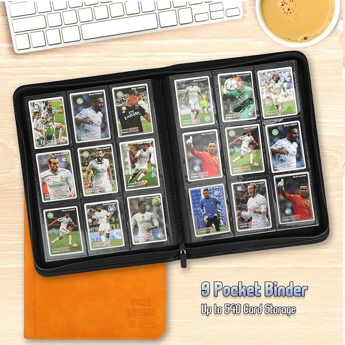 Trading Card Binder, Premium 9 Pocket Double Sided 540 Pocket PU Card Collection Binder, Collectible Trading Card Albums for MTG, TCG, Sport Card, Game Cards (Orange)