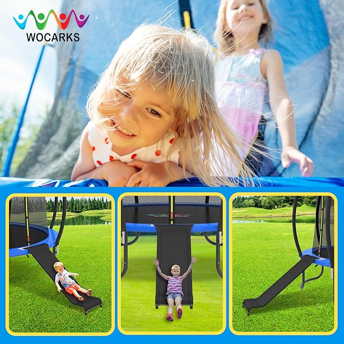 Universal Trampoline Slide Ladder for 10/12/14/15FT Trampolines, Black and Silver Design with Heavy Duty Steel Frame, Easy to Assemble，Safety & Buffer Bottom for Kids to Climb Up & Slide Down(Black)