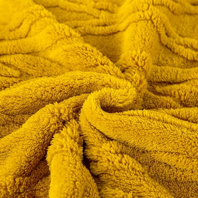YUSOKI Sherpa Fleece Twin XL Size Blanket, Mustard Yellow, 65"x90" | 3D Stylish Design,320GSM, Non-Shedding, Lightweight for All Season Use, stays fluffy after repeated washes, Perfect Gifts