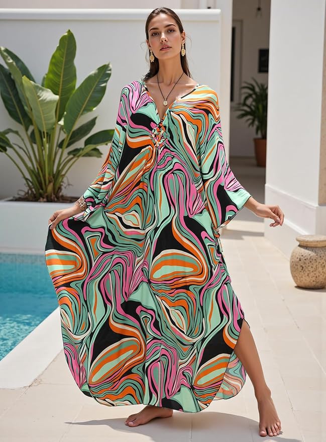 Mumu Dresses for Women Plus Size, Bohemian Kaftan Beach Cover Up Long Maxi Nightgown Soft Loungewear