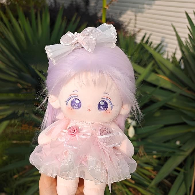CALEMBOU Plush Doll, 20cm Cute Cotton Doll with Skeleton, Anime Plushies Soft Stuffed Dress Up Dolls, Kawaii Plush Toys Gift Come with Clothes (Doll&Clothes-Xingfu-B)