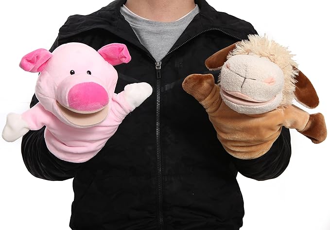 Animal Hand Puppets Set for Kids & Adults - 12.5" Premium Quality Soft Plush Toys with Movable Mouths - Perfect for Storytelling, Teaching, Preschool, Role-Play - Durable, Vibrant, Educational Puppets