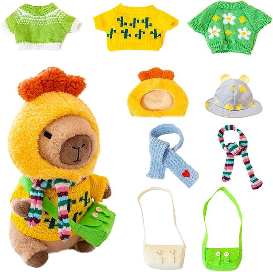 Capybara Plush with 10 Pcs Clothes & Accessories,Christmas Stuffed Animals, 10.2 in Cute Capybara Plush Toys,Birthday Gifts&Dress Up Cute Plushies for Boys/Girls (Chicken-B)