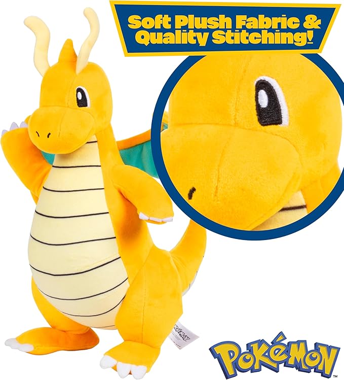 Pokémon 12" Dragonite Plush - Officially Licensed - Generation 1 Dratini & Dragonair Evolution - Authentic Soft Stuffed Animal Toy Figure - Christmas Stocking Stuffer Gift for Kids, Boys, Girls - 2+