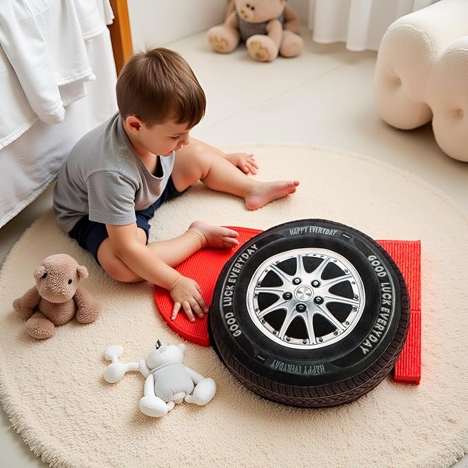 15.7 Inch Big Creative 3D Simulation Wheel Plush Pillow,Soft Car Tire Pillow Wheel Toy Outdoor Cushions for Car Owners,Clever Boy's and Girl's Room Decor