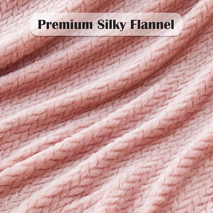 NEWCOSPLAY Fleece Leaves Pattern Queen Blanket, Dusty Pink, 90"x90" | Super Soft Throw Blanket, Lightweight Cozy Bed Sofa Blanket, Premium Silky Flannel Fleece, Travel Blanket for All Season Use