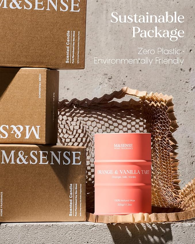 M&SENSE Orange Vanilla Scented Candles,Fall Candles for Home Organic Soy Candle, Clean Non Toxic 11.3oz 70 Hours Long Lasting Burning, Highly Scented Citrus Smelling Candle Cozy Room Decor